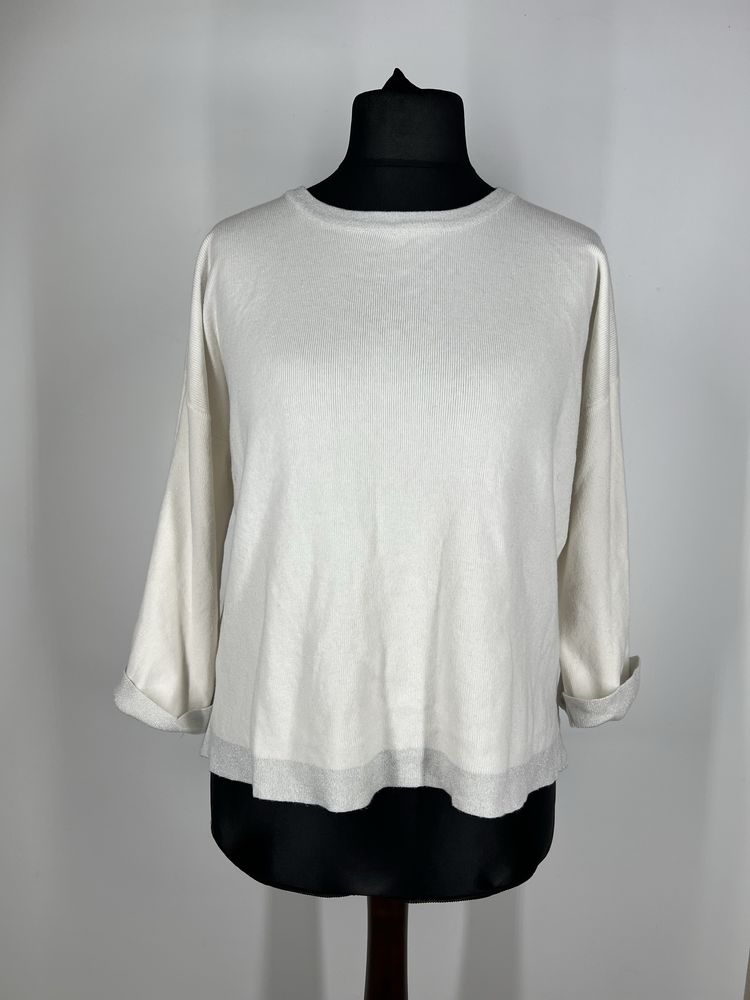 Elegancki bialo srebrny sweter/bluzka szerokie rekawy. 3/4