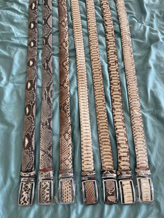Ремень мужской из натуральной кожи питона синий серый бежевый