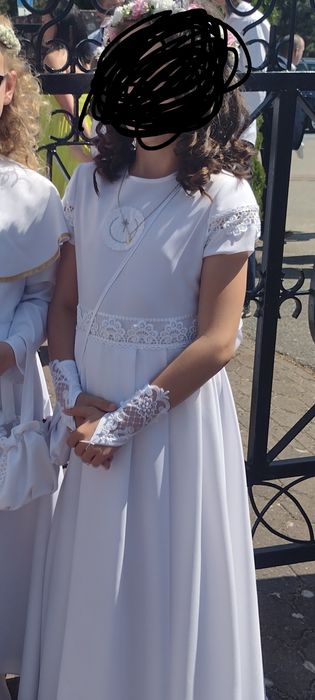 Alba, sukienka komunijna + bolerko + halka + torebka+ rękawiczki roz.