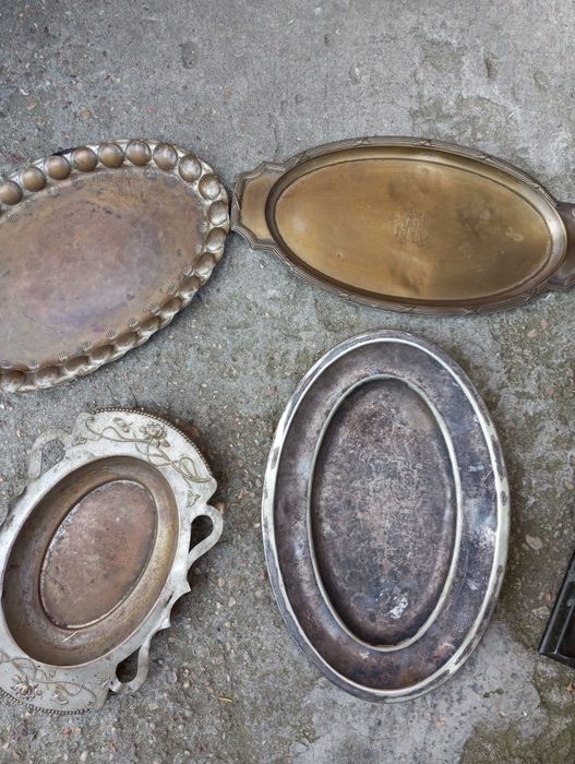 Taca mosiężna, posrebrzana , b. Stara z monogramem