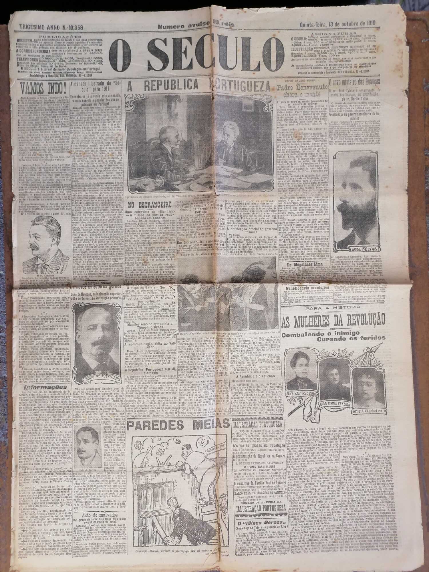 O Século 13 Outubro 1910 A REPÚBLICA PORTUGUESA Original e Completo