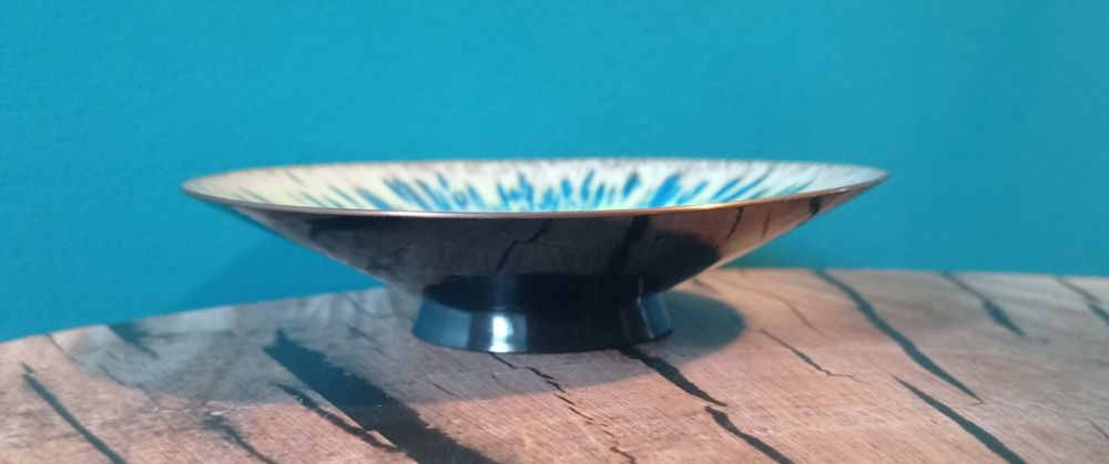 Vintage eksplozja kolorów emaliowana miseczka na biżuterię lub cukierk