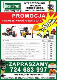 Wypożyczalnia sprzętu ogrodniczo-budowlanego 24/7 PROMOCJA