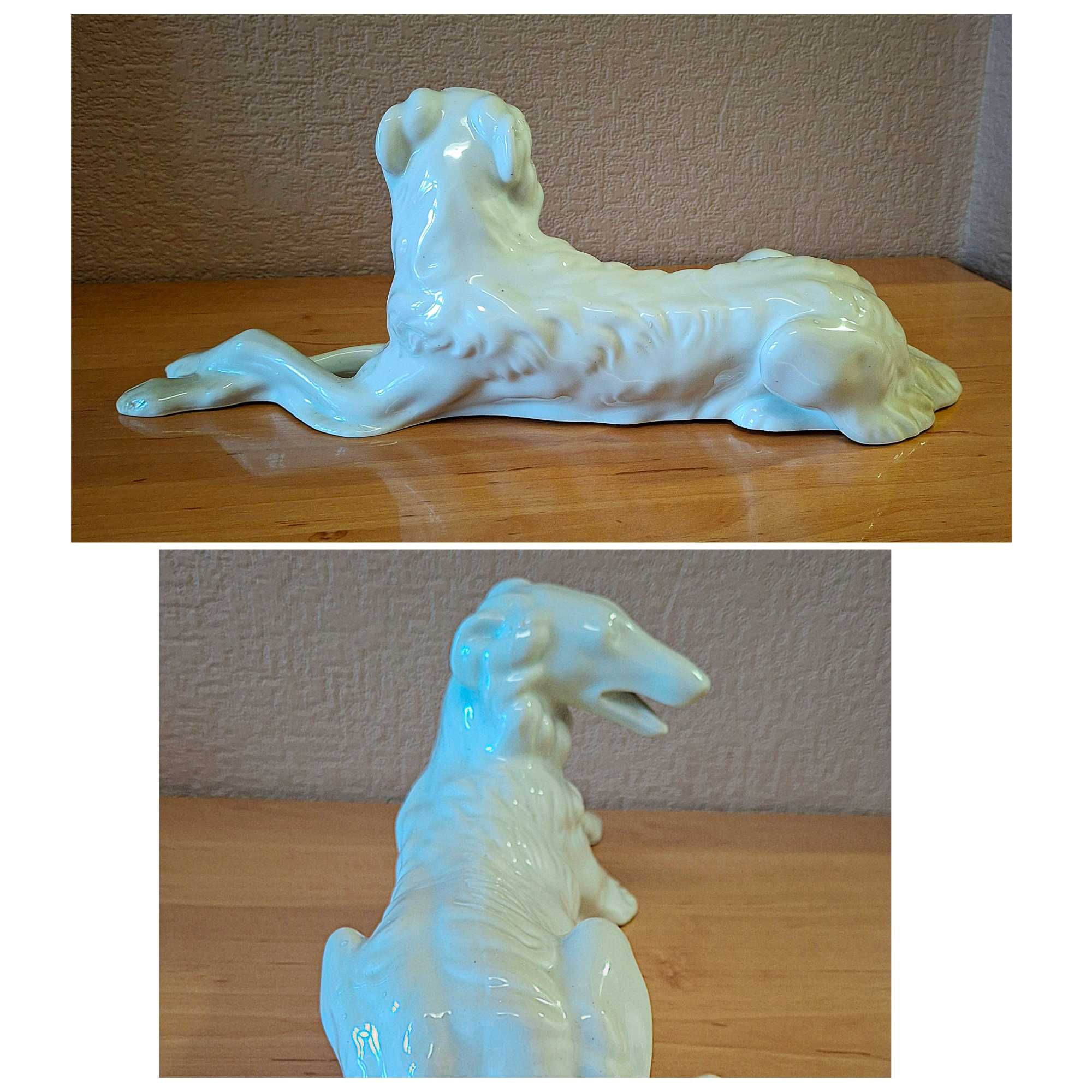 Porcelanowa duża figurka pies chart