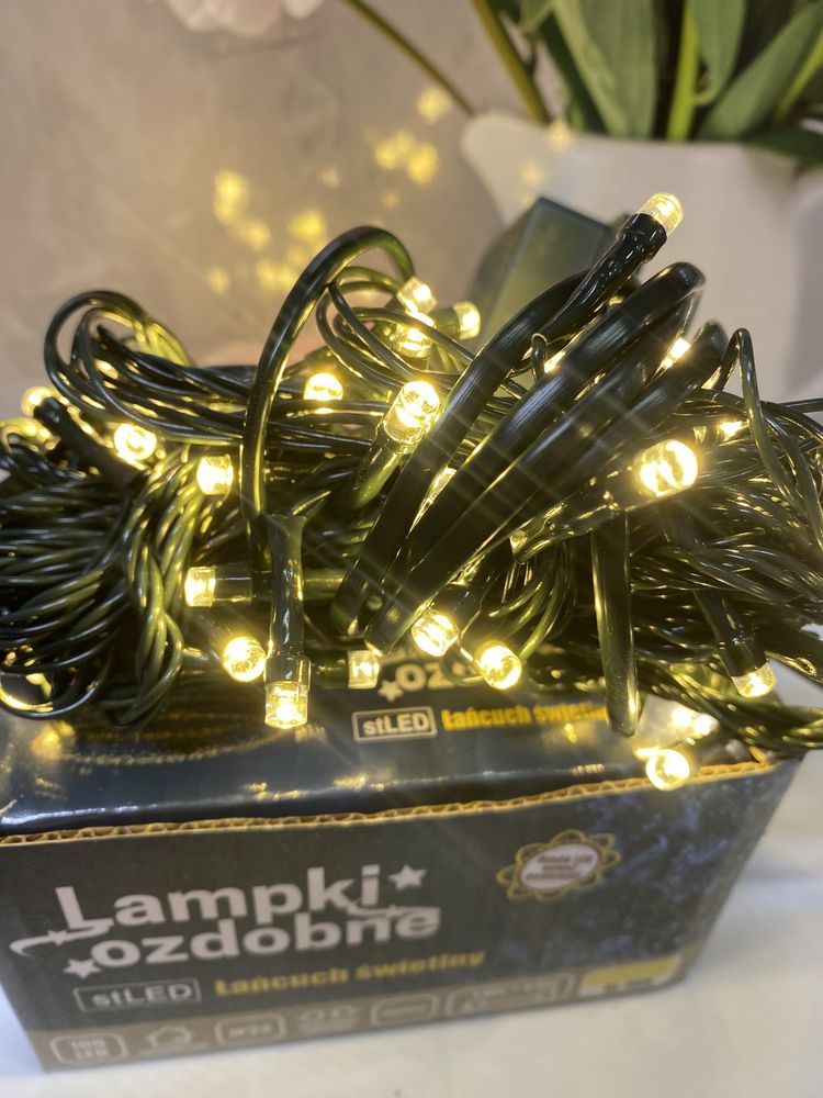 Lampki choinkowe 100 led zewnętrzne i wewnętrzne Biały ciepły zolty