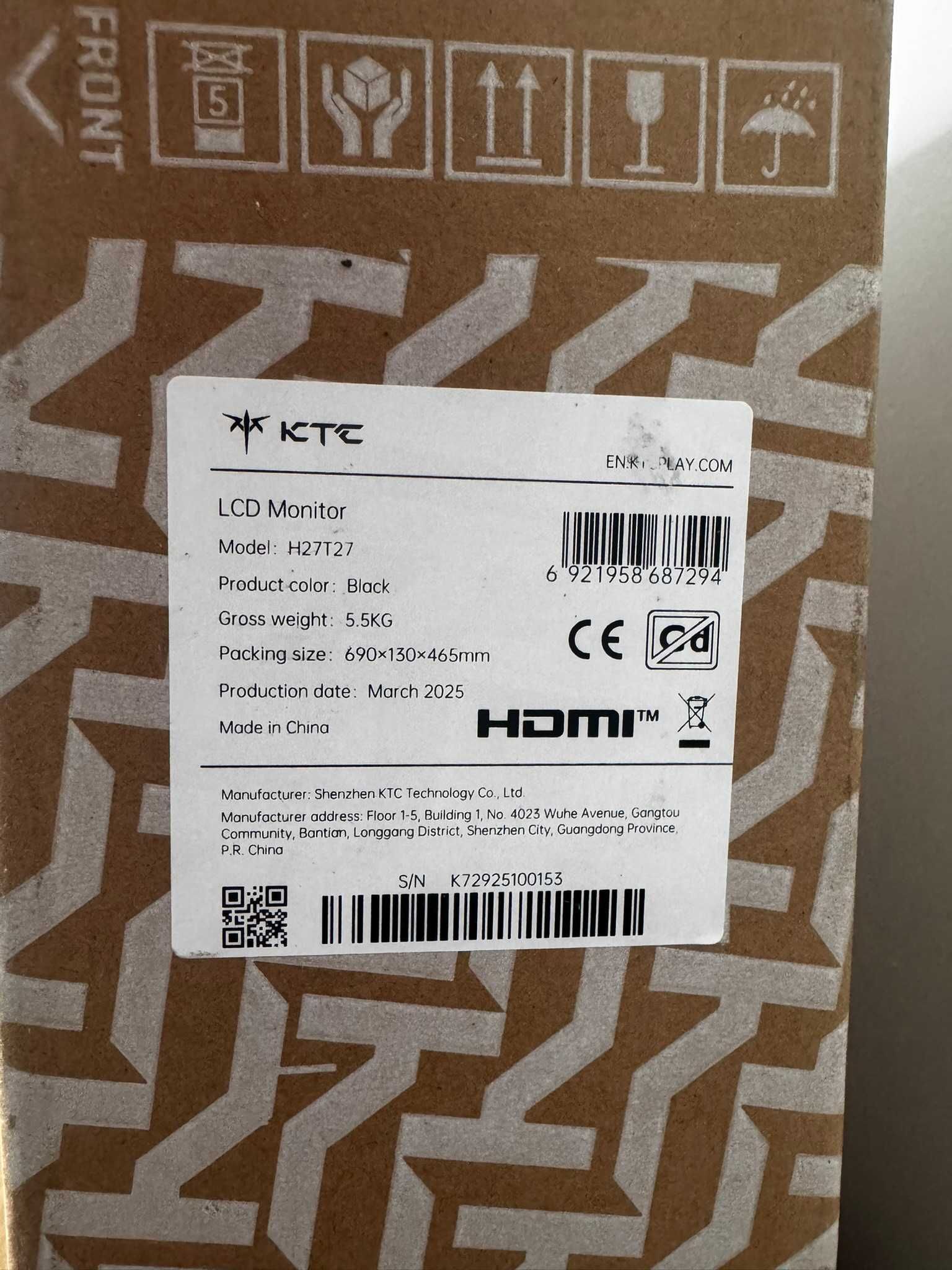 Monitor gamingowy KTC 27" QHD 2K – Nowy, fabrycznie zapakowany