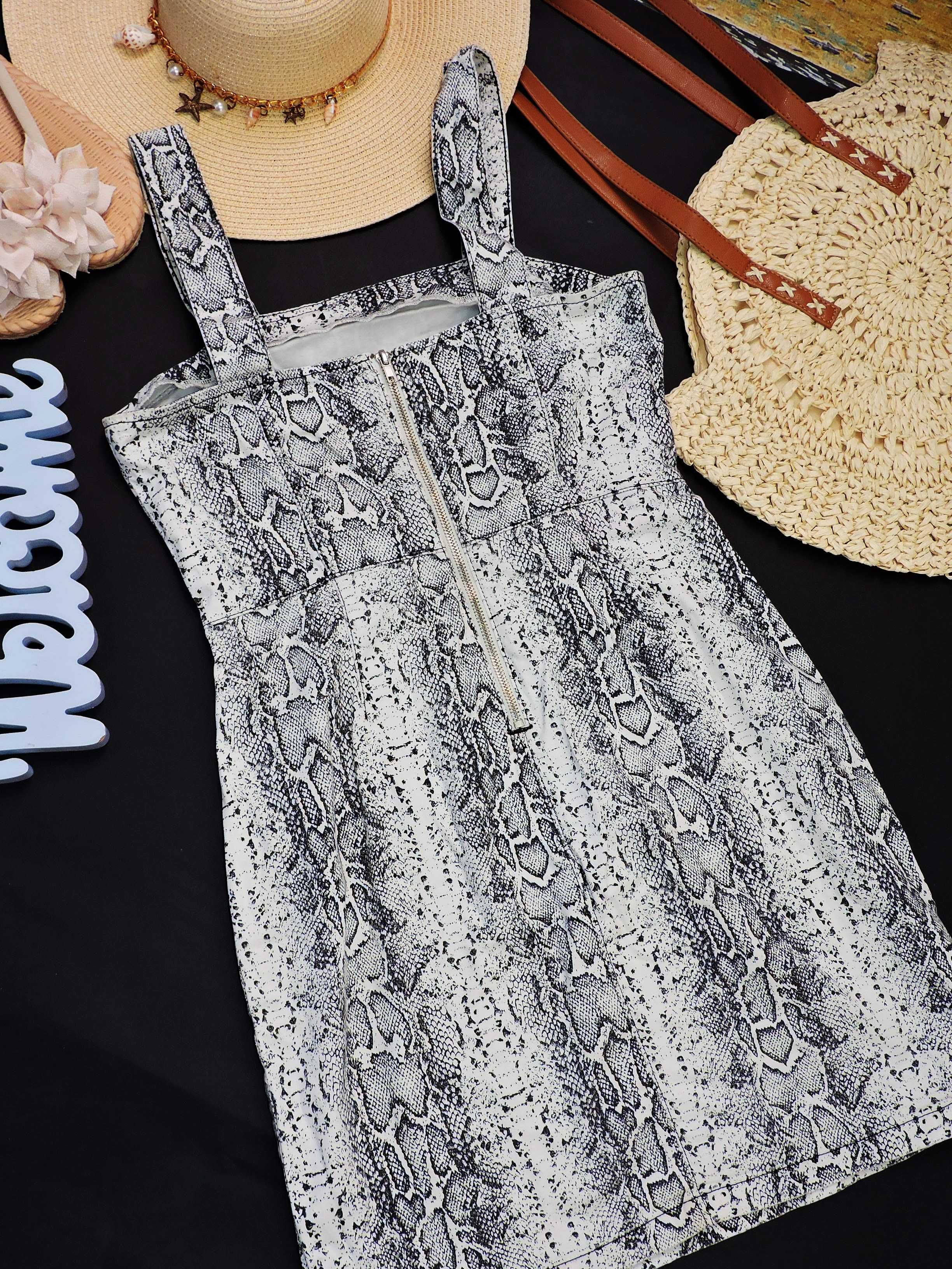 Denim sukienka jeans wzór skóra węża zamek 42