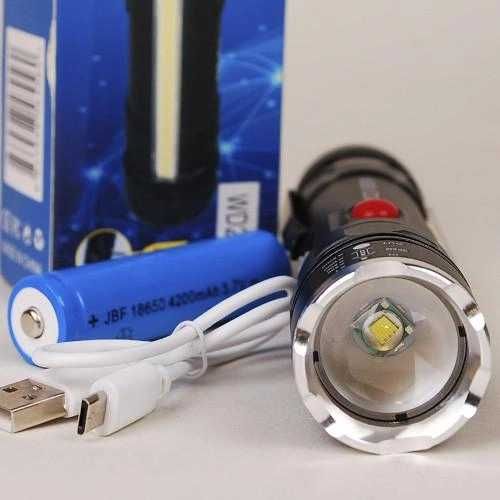 Фонарь металл, T6-26+T6+COB, ЗУ micro USB, 1x18650/3xAAA, магнит, zoom