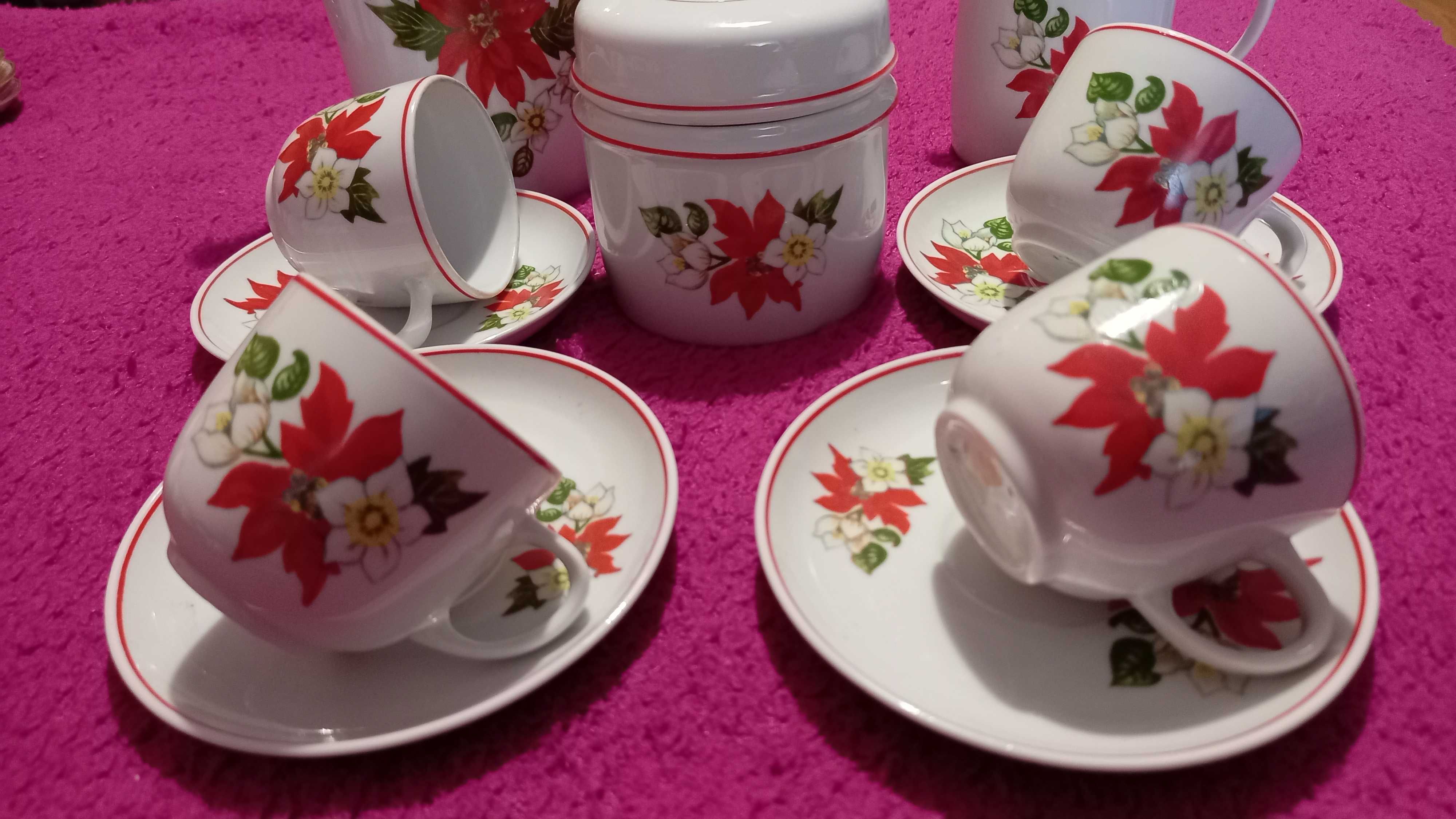 Stara Porcelana Hollohaza Serwis Kawowy Świąteczny