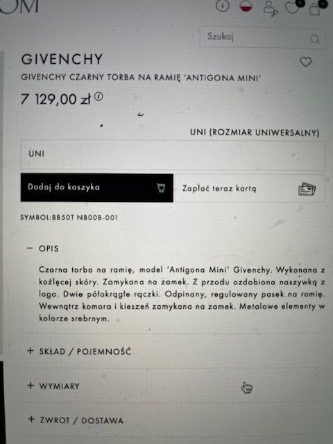 czarna torba na ramię model Antigona Mini Givenchy oryginał