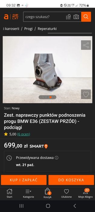 Reperatura punktu podnoszenia progu bmw e36 prawy przód