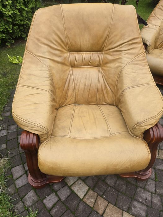 Zestaw wypoczynkowy 3 + 1 + 1, skóra,sofa,  2 x fotel