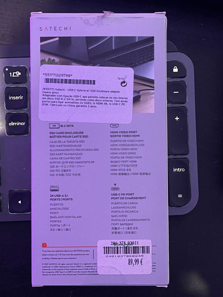 HUB ADAPTADOR SATECHI USB-C  c/porta SSD M.2 nvme novo fatura/garantia