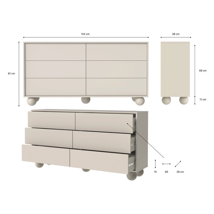 Komoda 6 szuflad kaszmir