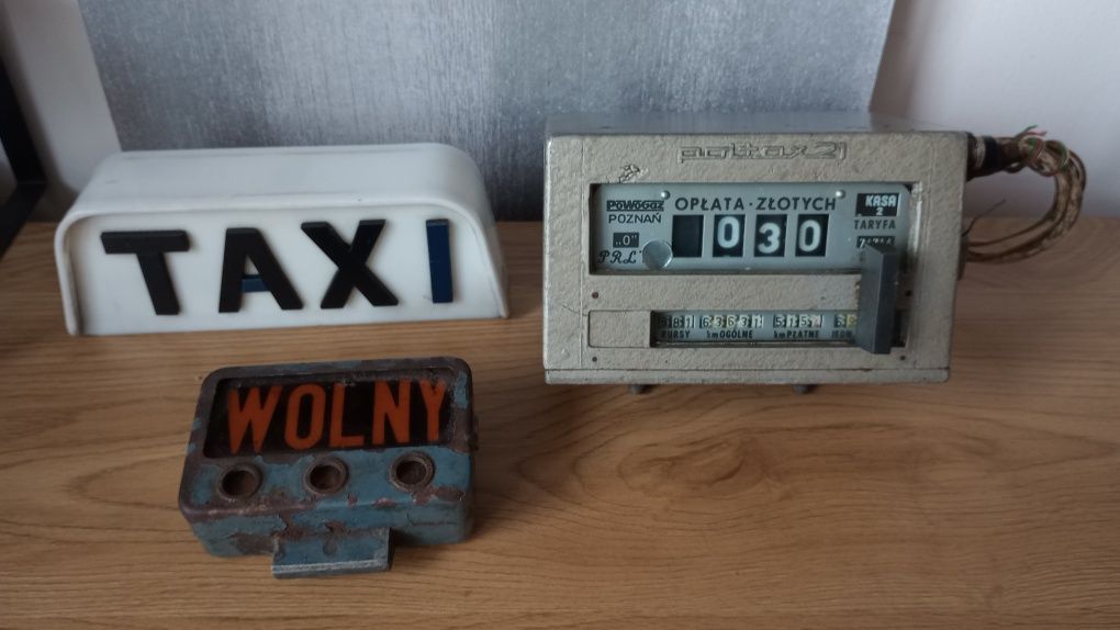 Stary taksometr POLTAX21 + napis + kogut. Retro  PRL