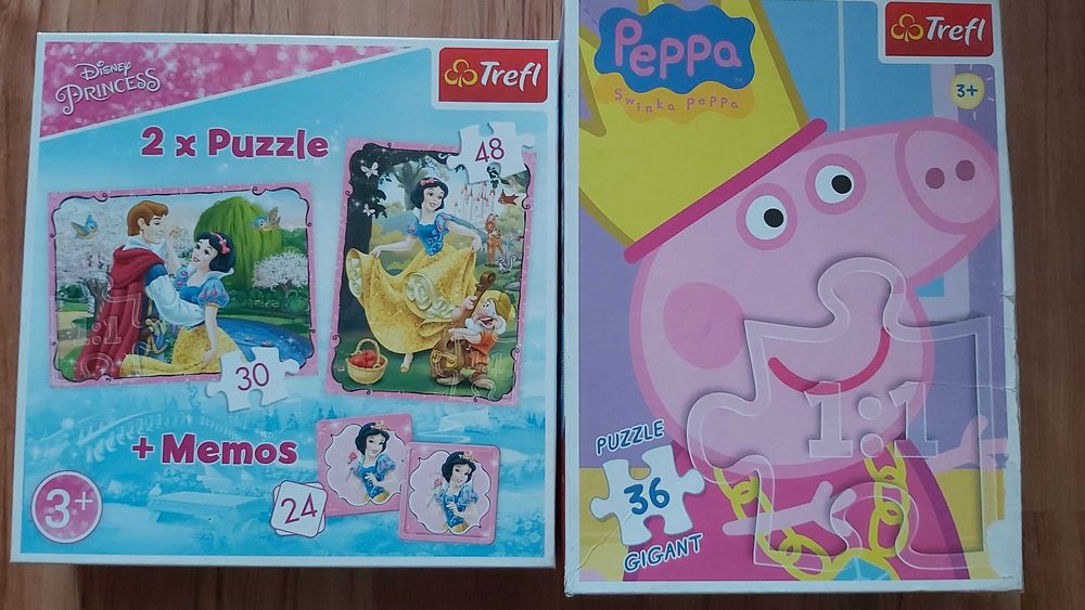 Zestaw puzzli Świnka Peppa gigant i Królewna Śnieżka + memo 3 lata