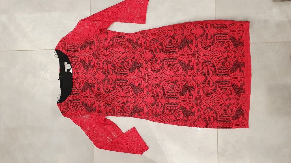 Sukienka H&M malinowa czarna koronkowa M 38 L 40