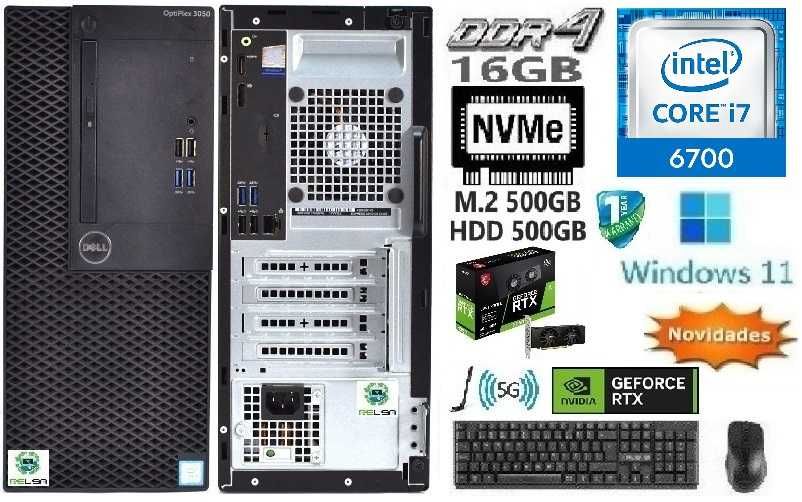 Pç/Torre Gamer DELL 6ªG|i7-3.4G|16G|NVMe512+HD500|RTX3050-6G|5G+BT|W11