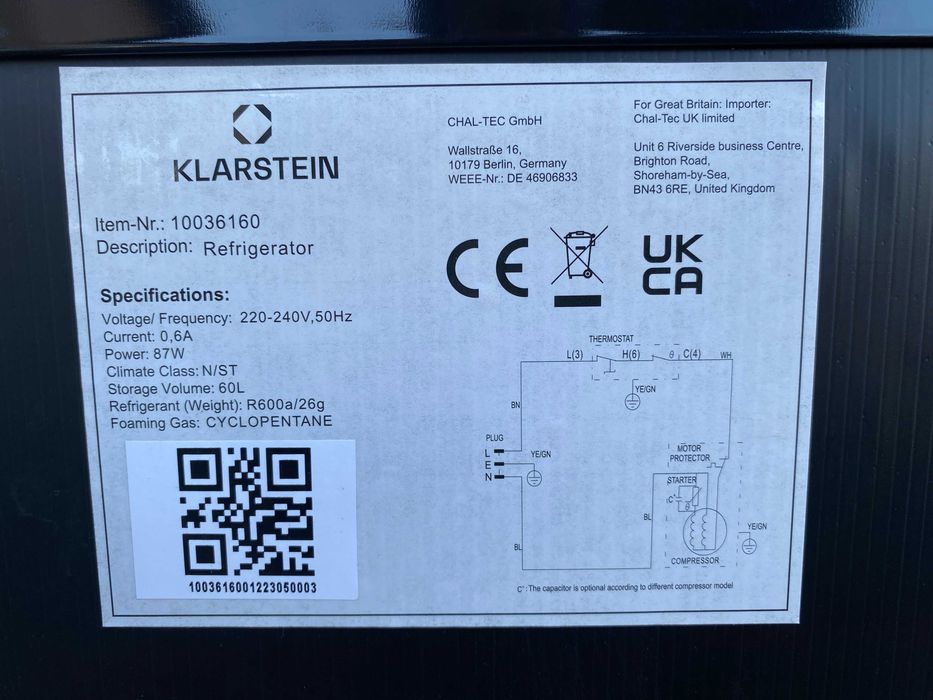 Морозильна камера Klarstein Pluto 60L до -18 °C (Німеччина)