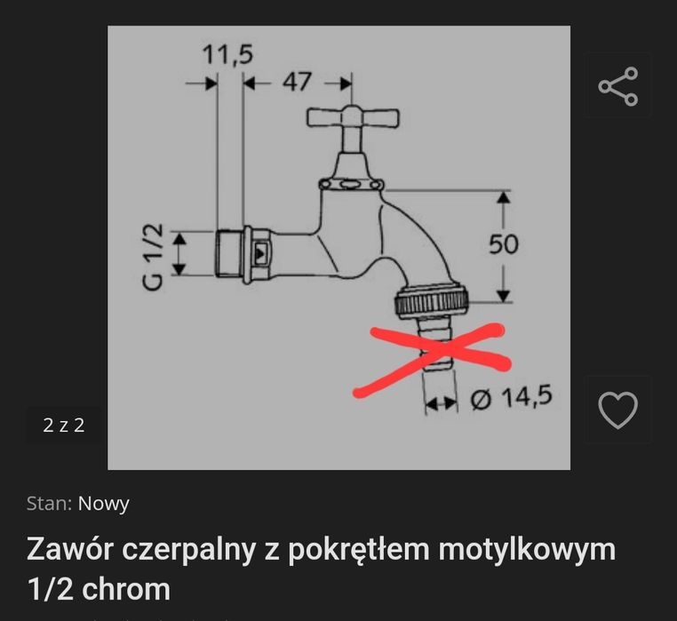 Zawór czerpalny z pokrętłem motylkowym 1/2 chrom nowy