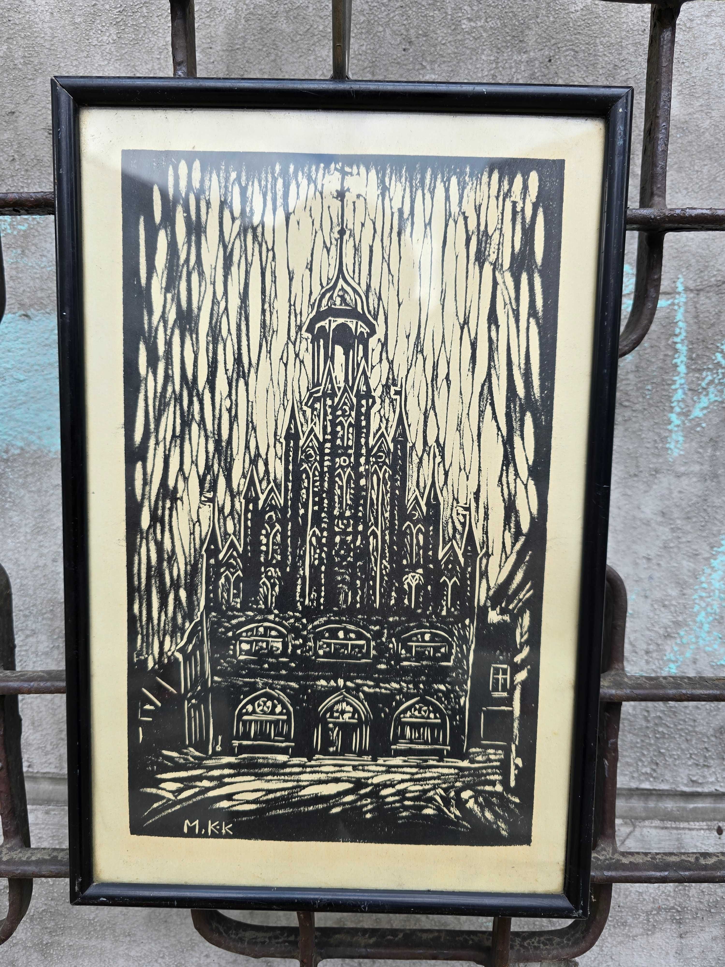 Stara grafika kościół neogotycki  M.K.