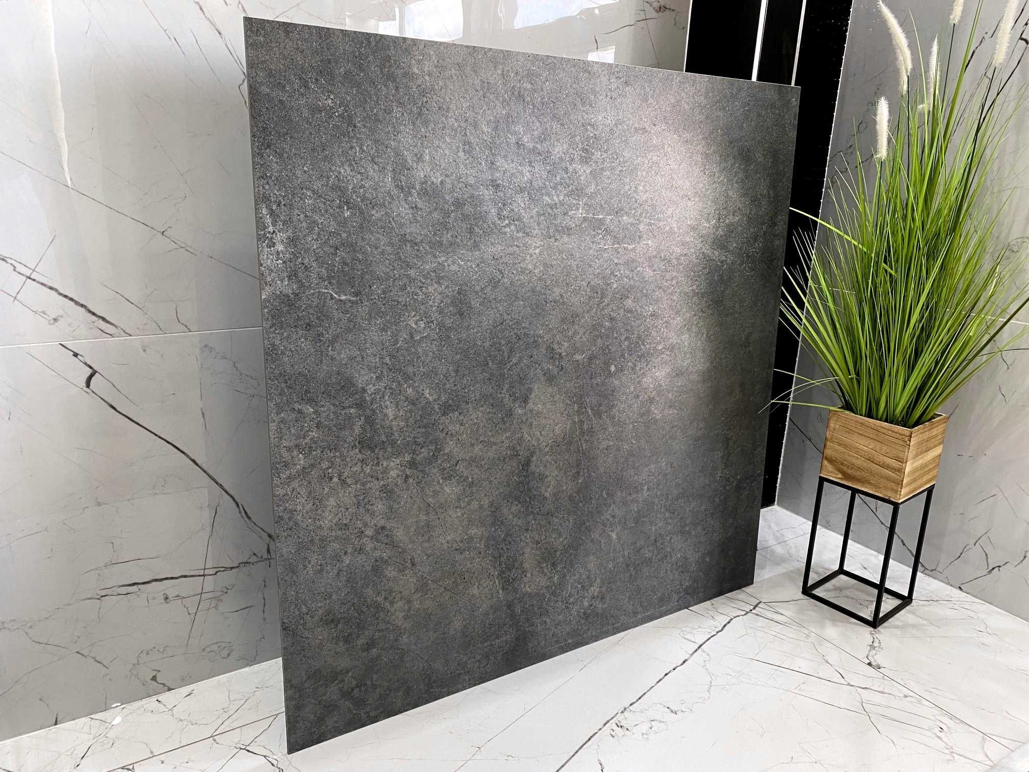 Duże płyty betonopodobne gres 120x120 struktura ANTRACYT STALOWY