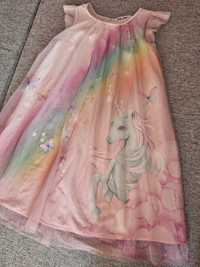 r.140 H&M Sukienka tiulowa z motywem jednorożca i motylami