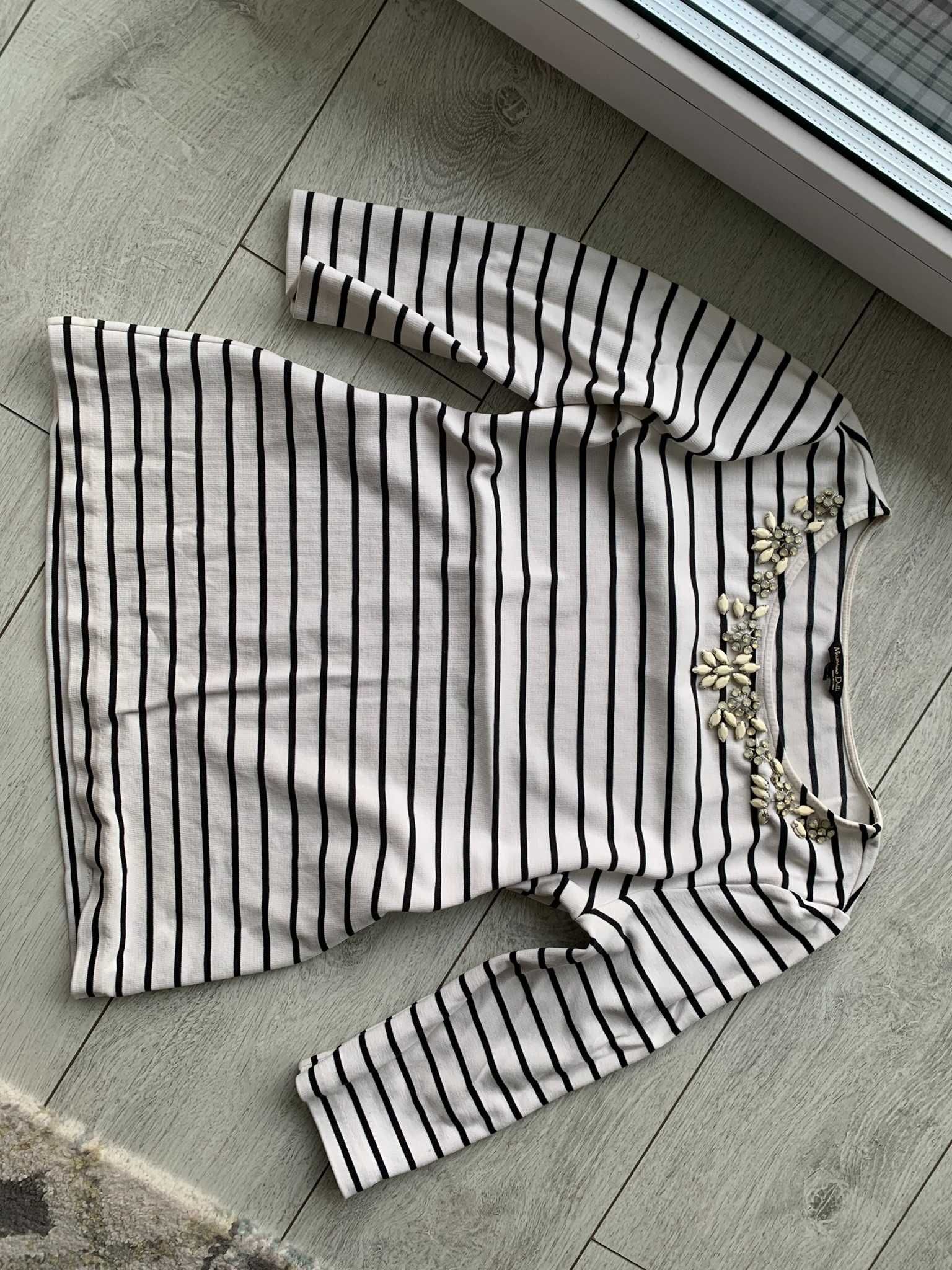 Bluzka w paski S Massimo Dutti biało czarna ozdobna
