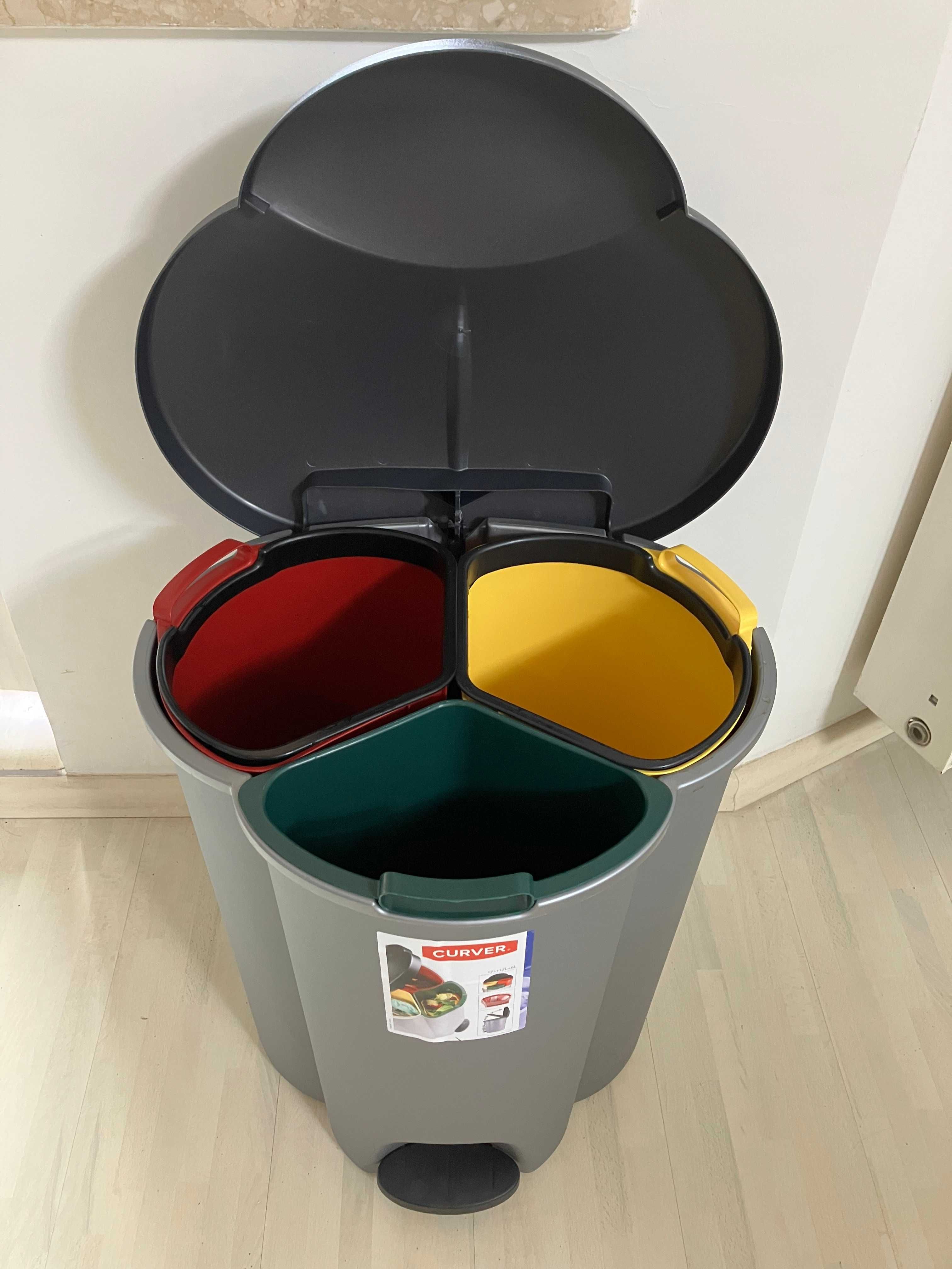 Kosz Na Śmieci do Segregacji Curver 3 Pojemniki 40l Otwierana Pokrywa