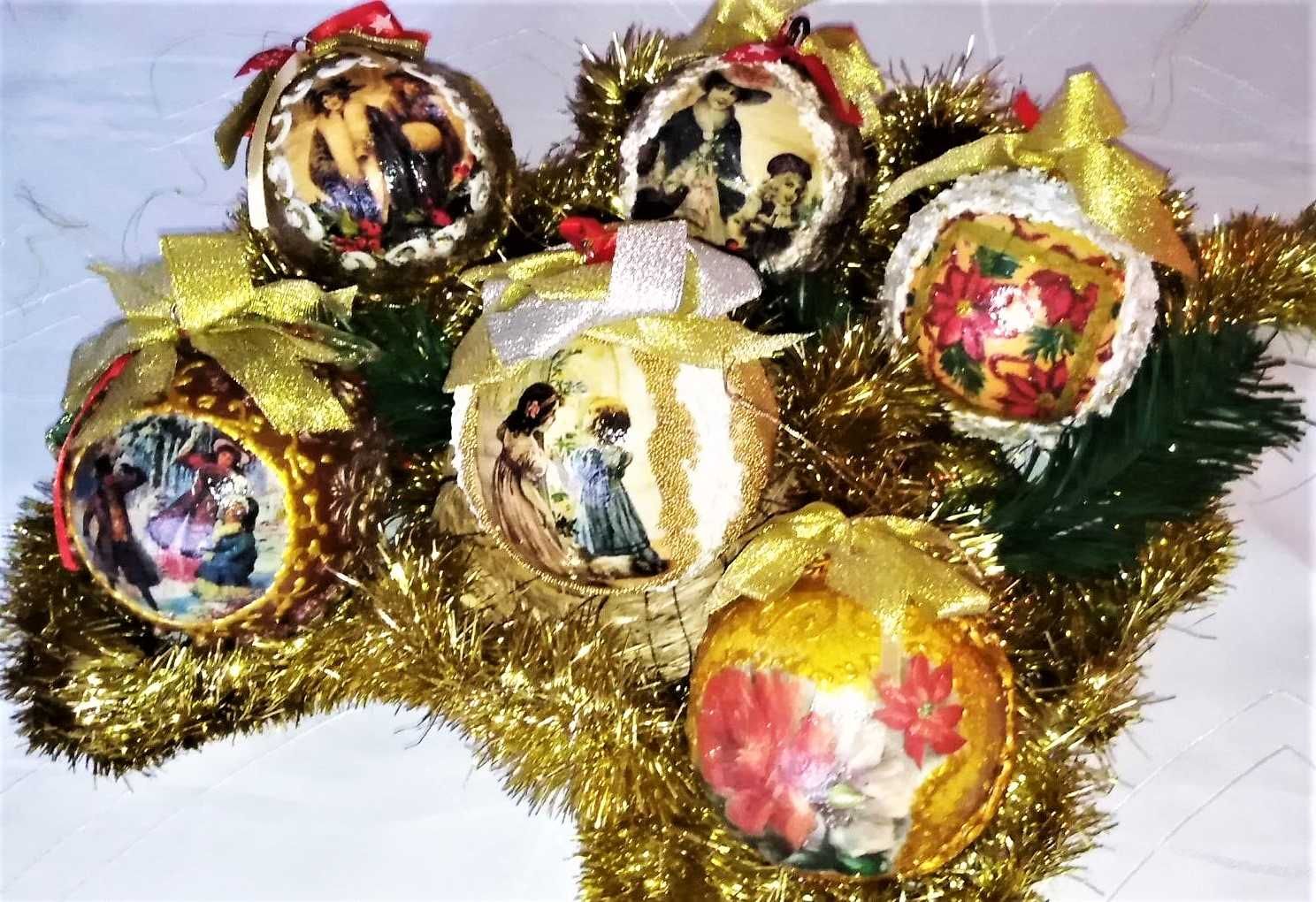 Ozdoby choinkowe bombki styropianowe handmade decoupage Święta prezent