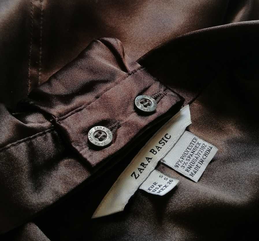 Zara Idealna piękna jak jedwab koszula brązowa bluzka koszulowa S