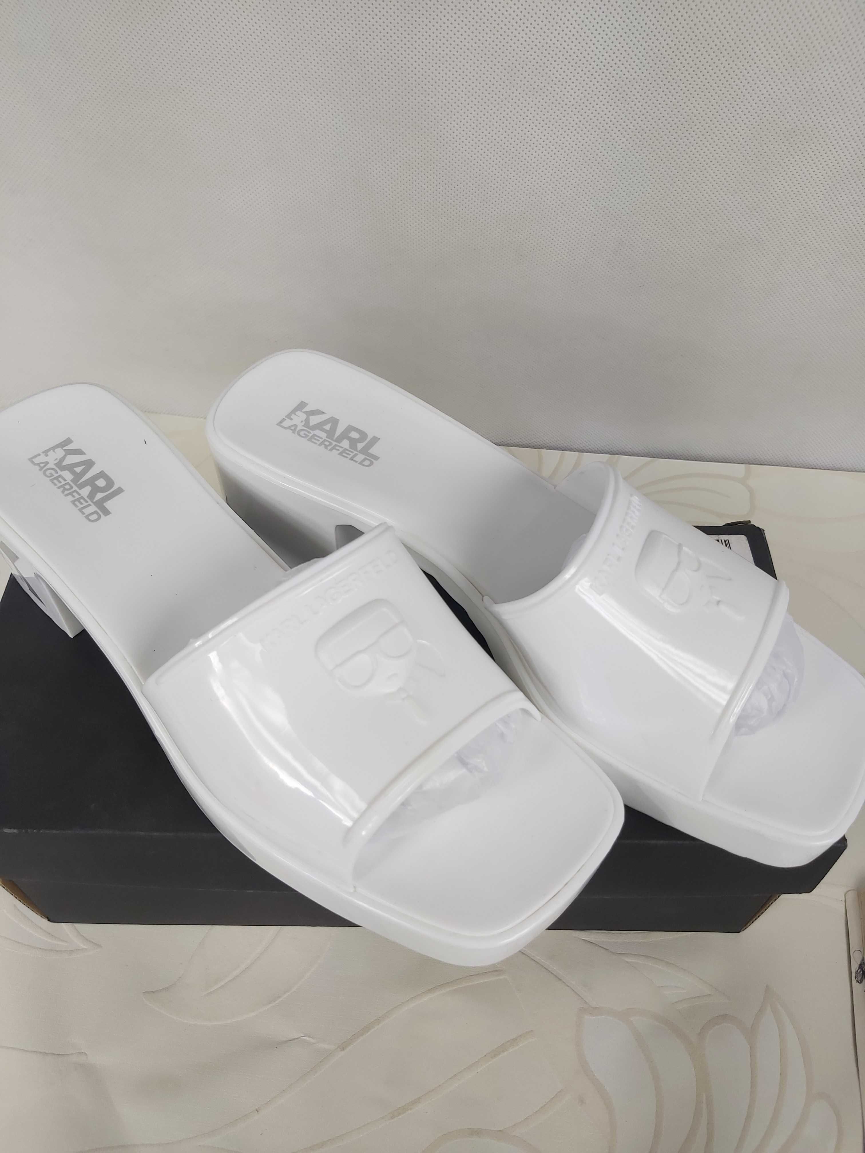 Nowe klapki KARL LAGERFELD biale jelly block 40