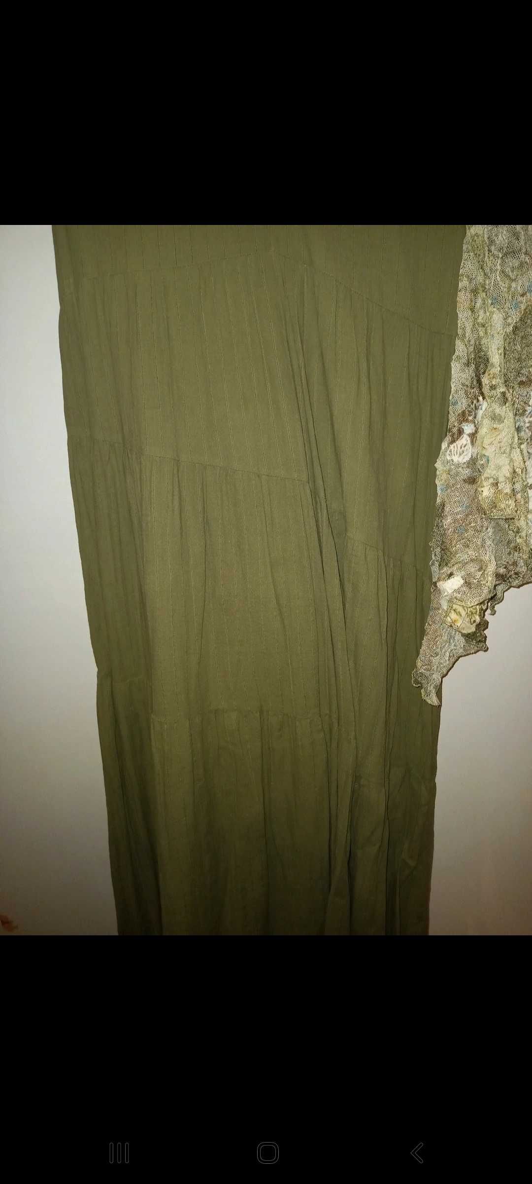 Vestido comprido verde/caqui + casaco original - S - Zara