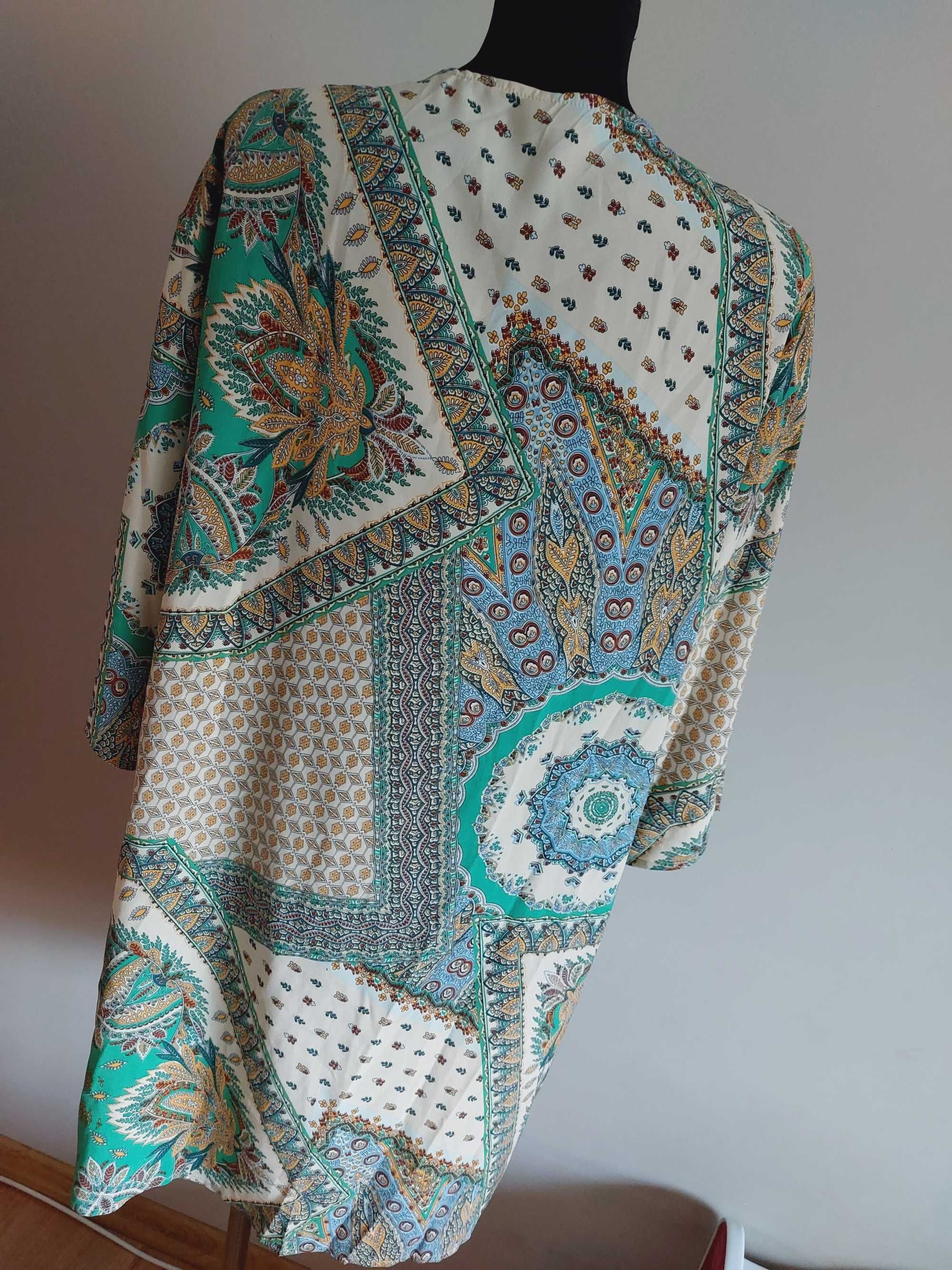 kimono narzutka sweter cienki beż zielen rekaw 3/4 m l xl oversize