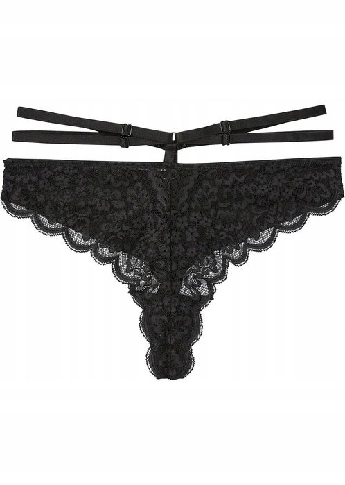 B.P.C czarne stringi koronkowe z ozdobnymi paskami r.40/42