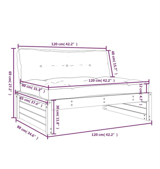 vidaXL sofa ogrodowa siedzisko 120 x 80 cm lite drewno sosnowe