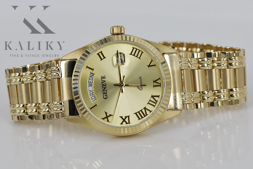 Prześliczny złoty zegarek damski 14k 585 Geneve mw013ydg&mbw006yo-f W