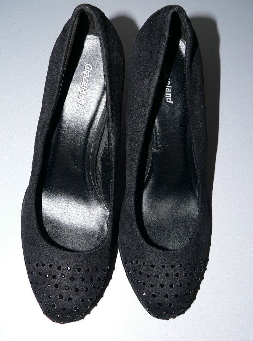 Graceland czółenka czarne buty kryształki 39 platforma wesele