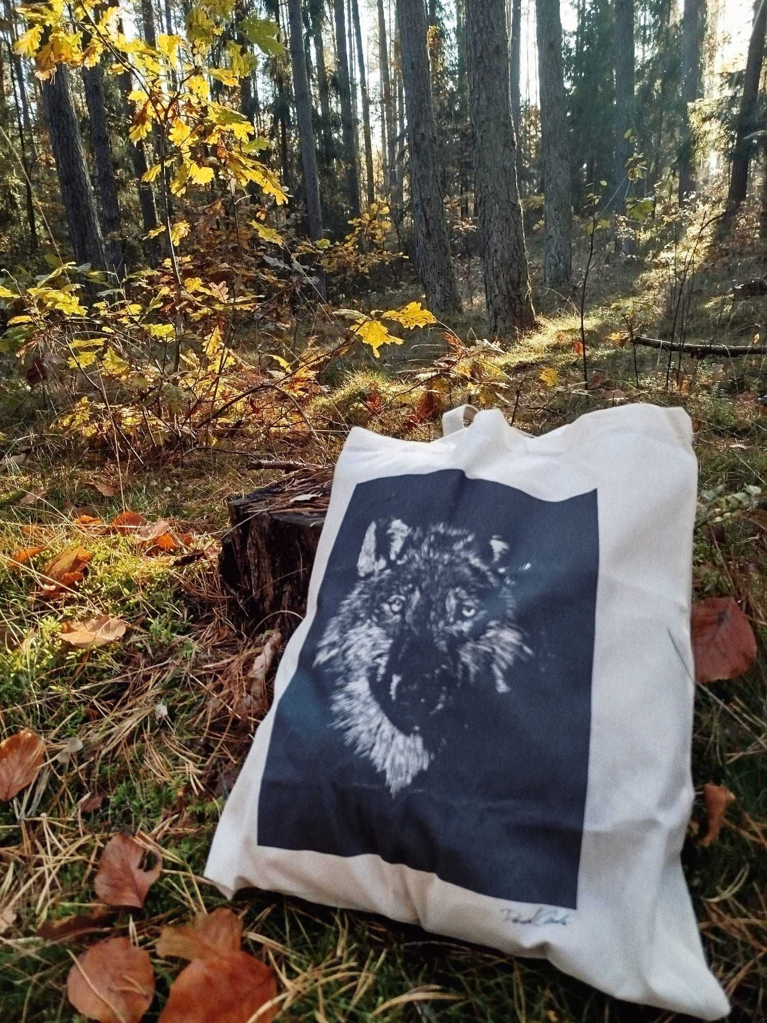 Torba płócienna na ramię z wilkiem
