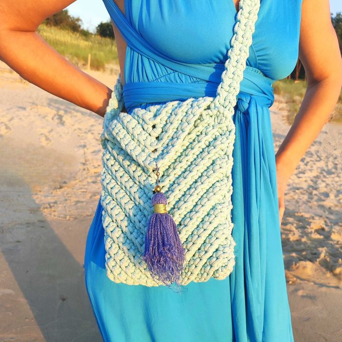 Niebieska torebka listonoszka bawełniana handmade