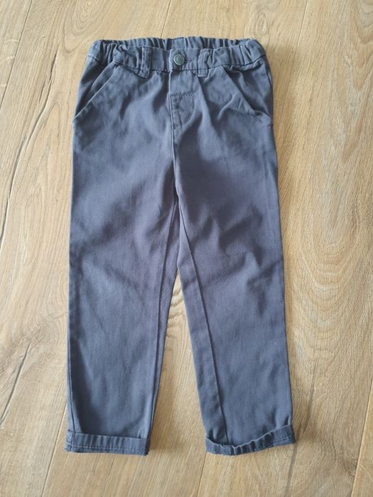 Spodnie eleganckie ciemno stalowe 98 w pasie gumka guzik