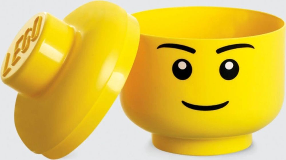 Duży orginalny pojemnik w kształcie głowy LEGO z pokrywą
