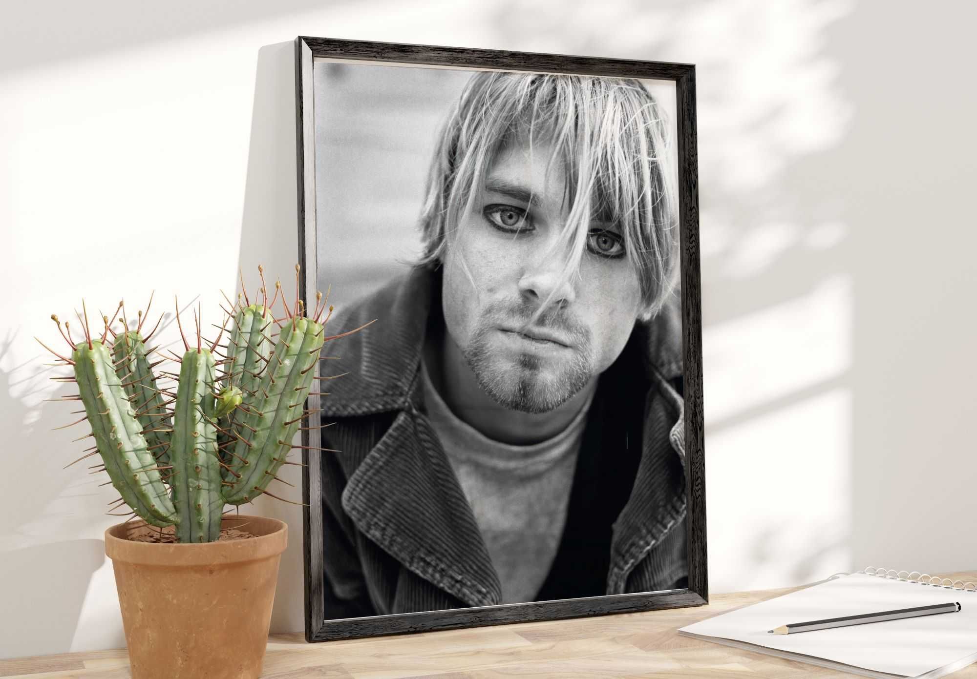Plakat A3 Kurt Cobain czarno-biały