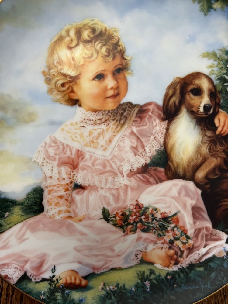 Cudny RECO Kolekcjonerski Porcelanowy Talerz obraz dziecko pies