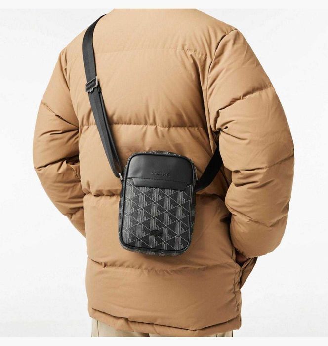 100% ОРИГІНАЛ Lacoste monogram vertical noir gris сумка чоловіча чорна