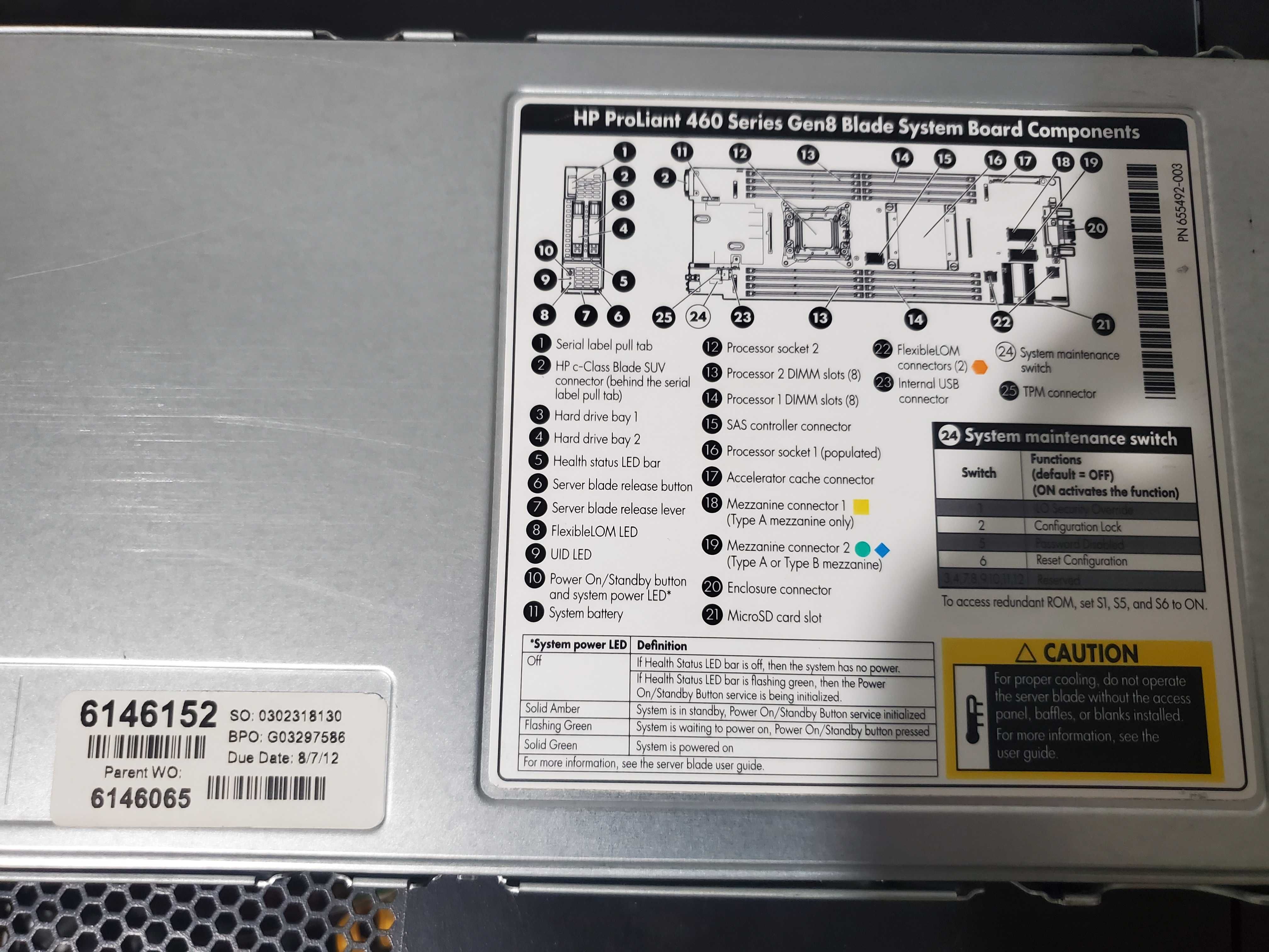 HP ProLiant BL460c G8 Blade Serve 2Xeon E5-2665 2.40GHz 64GB RAM NoHDD