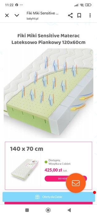 Materac niemowlęcy lateksowo piankowy 140x70