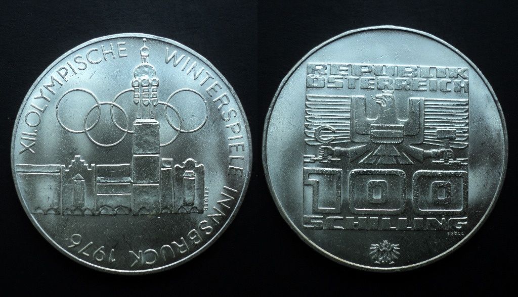 Austria 100 szylingów 1975 (1976), srebrna moneta AG