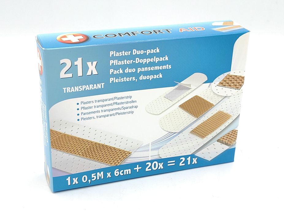 Opakowanie plastrów opatrunkowych marki Comfort Aid.