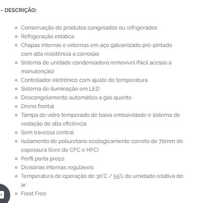 Ilha / Vitrine / Expositor de congelados (-24 a -18 ou 0 a +8 ºC)